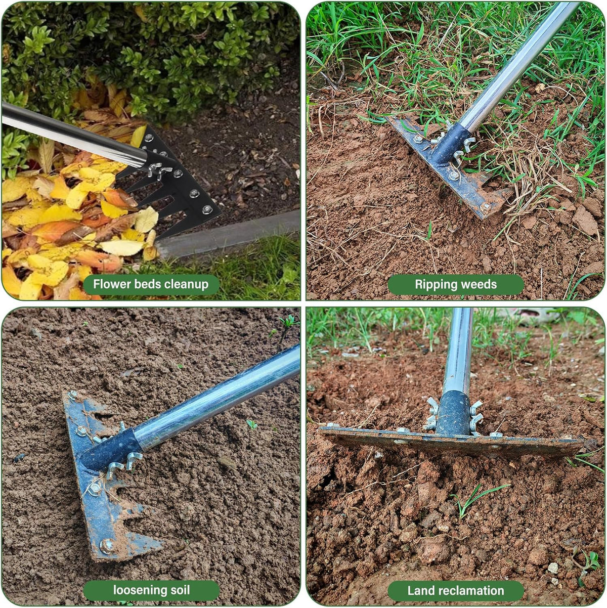 Weeding Rake Tool, Garden Weed Puller with Detachable Long Handle, 62 Inch Heavy Duty Hand Weed