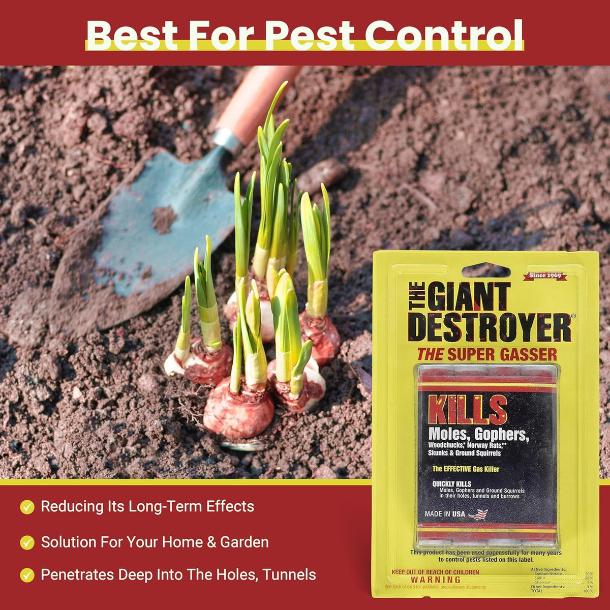 Giant Destroyer Smoke Bomb Gasser – Rodent & for Gophers, Moles, Groundhogs & Rats – 2 Pack (8