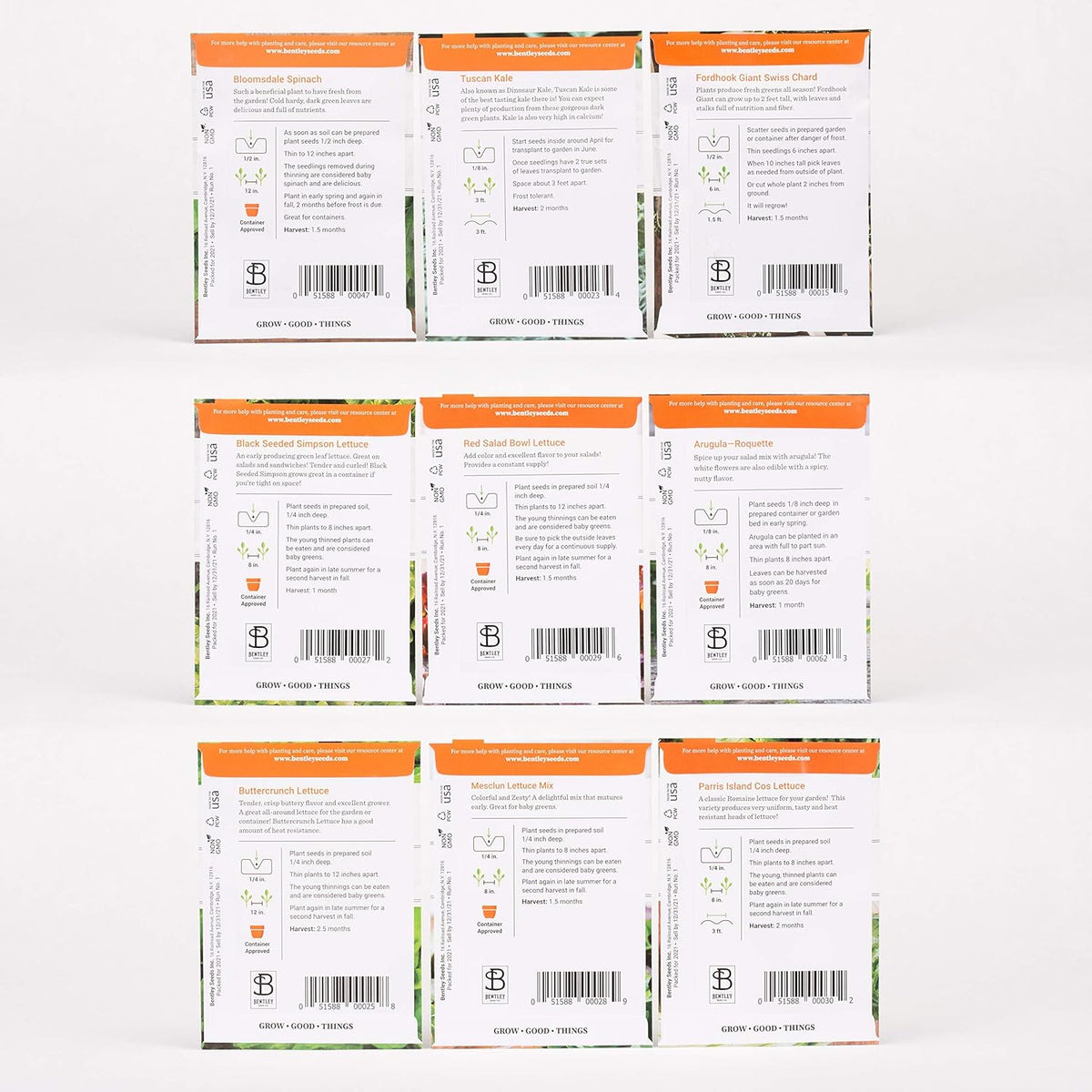 Seed Starter Kit – Salad Greens | Non-GMO | Heirloom Seed Packets | Natural Wood Row Markers | Over