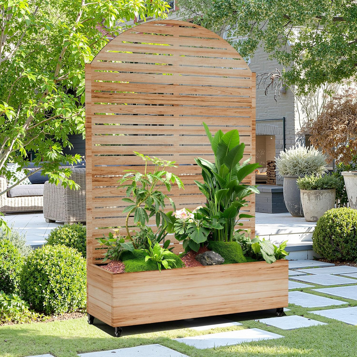 15.7"×70.9"×47.2" Metal Raised Garden Bed with Trellis and Wheels - Tall Trellis Planter Box for