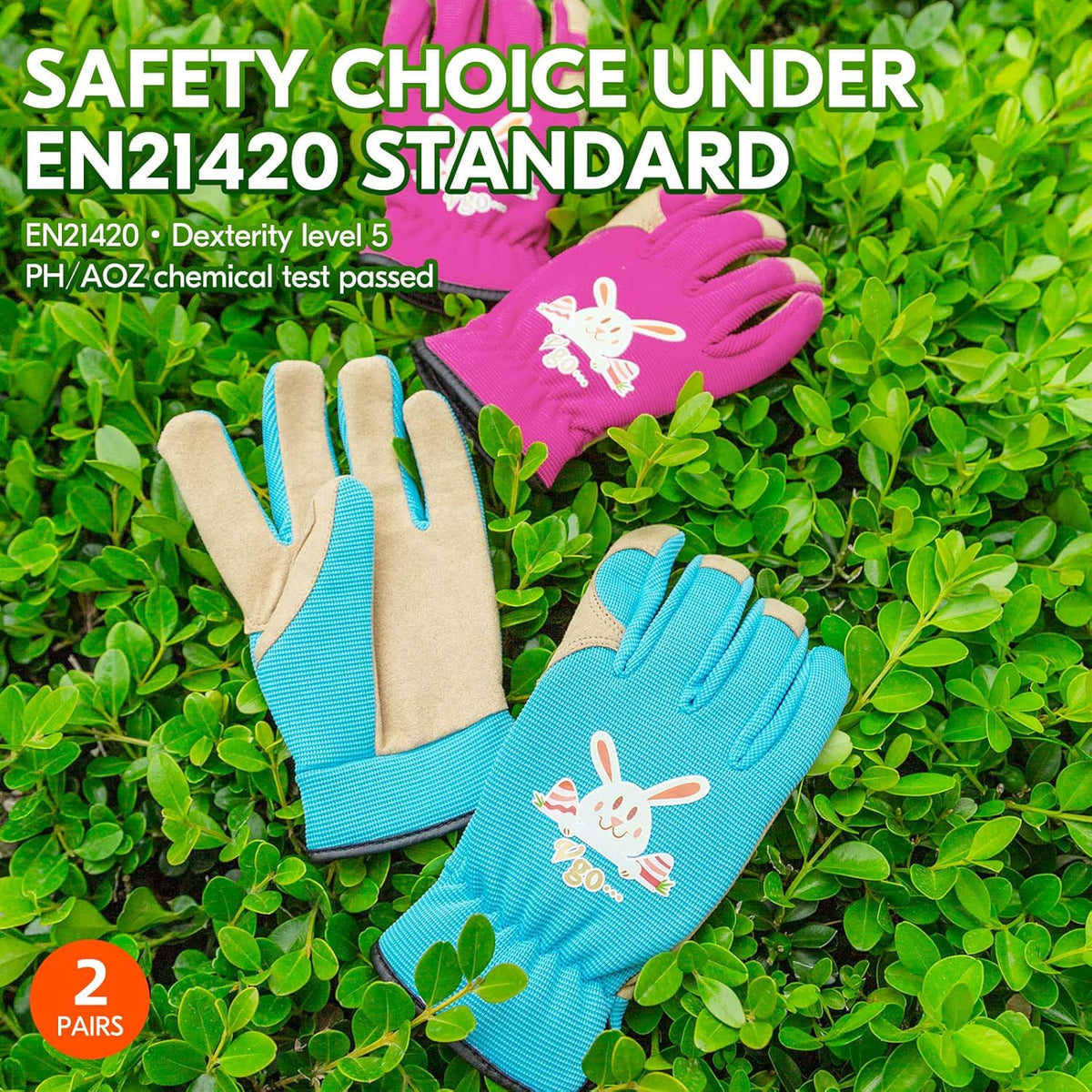 Vgo... 2-Pairs Age 4-5 Kids Gardening Gloves,Children Yard Work Gloves,Soft Safety Outdoor Playing