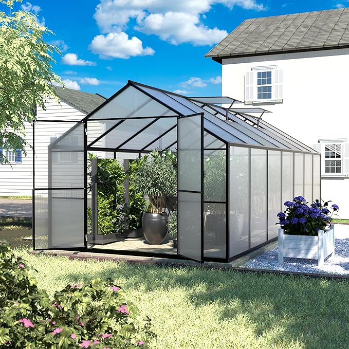 BlueWish 8x14FT Greenhouse for Outdoors, Aluminum Greenhouses with Adjustable Vents,Lockable Door