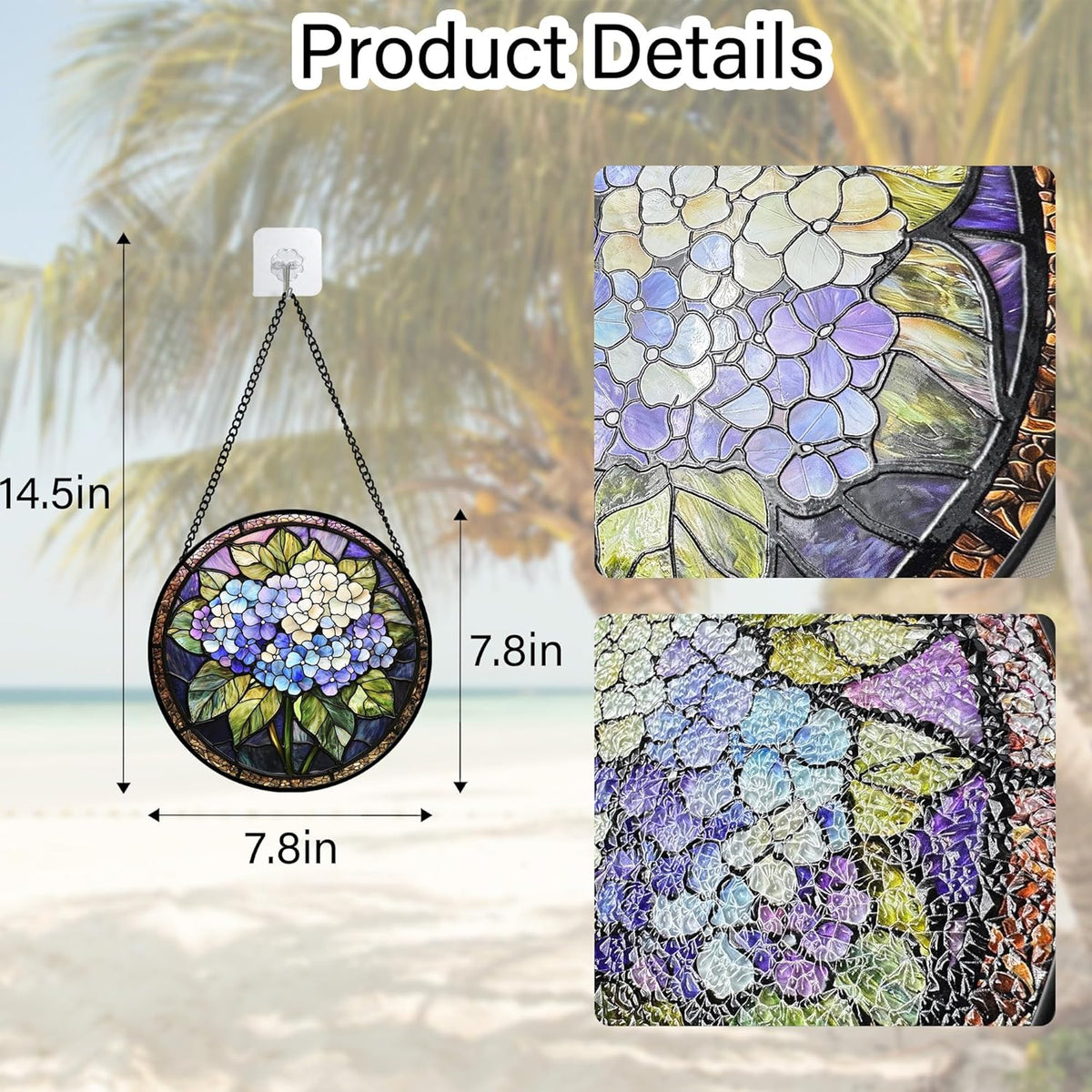 Stained Glass Window Hanging, Hydrangea Flowers Sun Catchers Diamond Glass Panel Hangings Plant