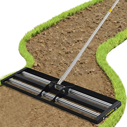 36"x10"Lawn Leveling Rake with Aluminum Rollers, Stainless Steel Yard Lawn Leveler Tool with