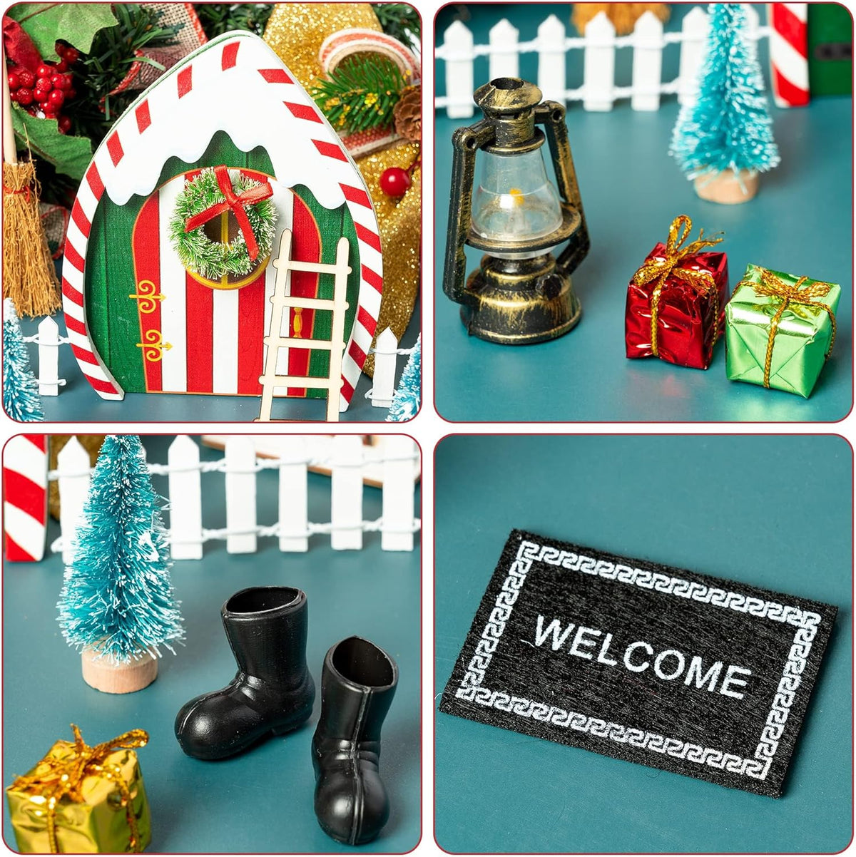 Haooryx Christmas Elf Garden Miniatures - 16Pcs Christmas Wooden Miniature Magic Fairy Doors