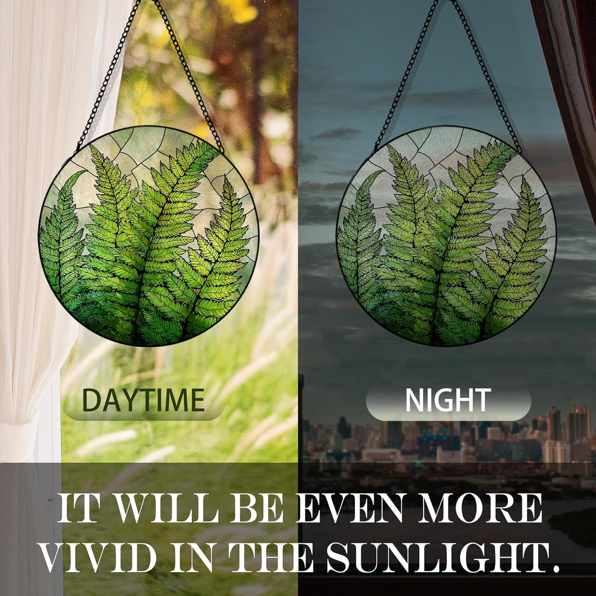 Fern Plant Suncatcher Stained Glass Window Hanging, Plant Lovers Gifts Sun Catchers Indoor Window