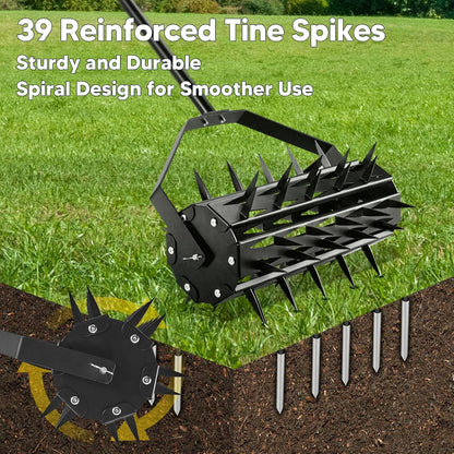Rolling Lawn Aerator, Rotary Spike Lawn Aerator, Heavy Duty Manual Aerator Lawn Tool, 17-Inch Push