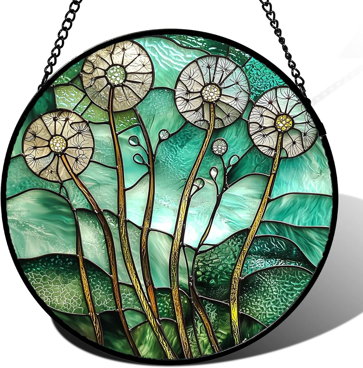 Stained Glass Window Hanging, Green Abstract Lotus Leaves Tree Sun Catcher for Window Door Home