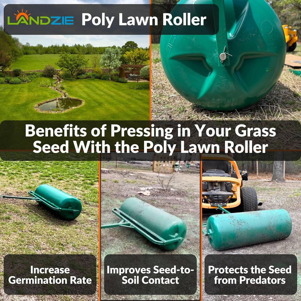 Landzie 36 Inch Poly Lawn Roller – 21.1 Gallon Heavy Duty Sod and Yard Roller for Boosting Seed to