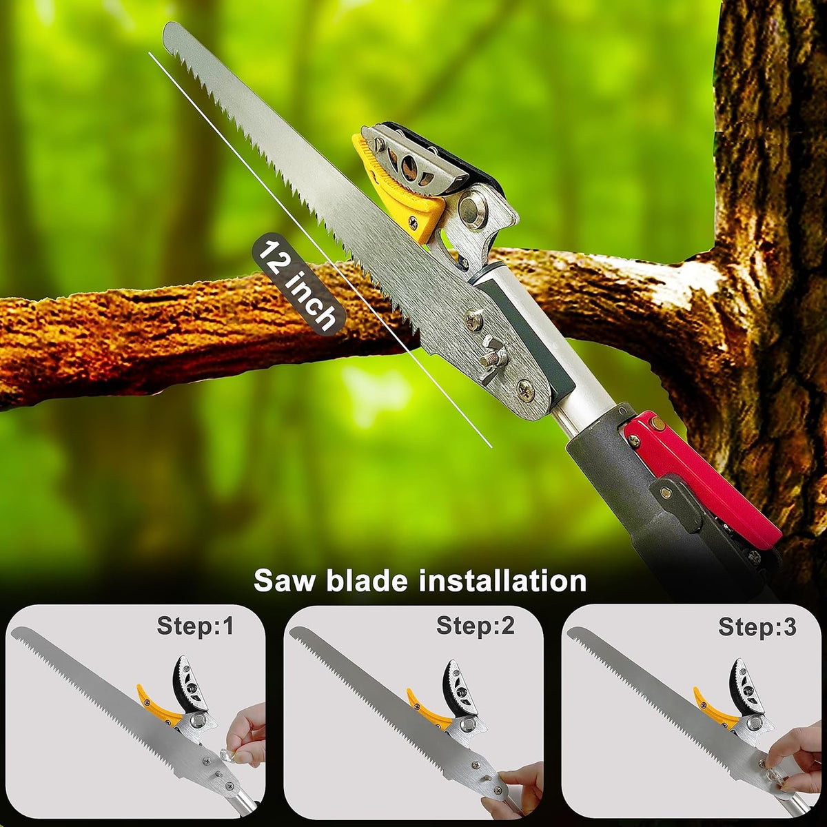 Telescopic Tree Trimmer 4.5-10 FT with 3 Section Length Adjustable, Cut and Hold Pruner, Pole Saw