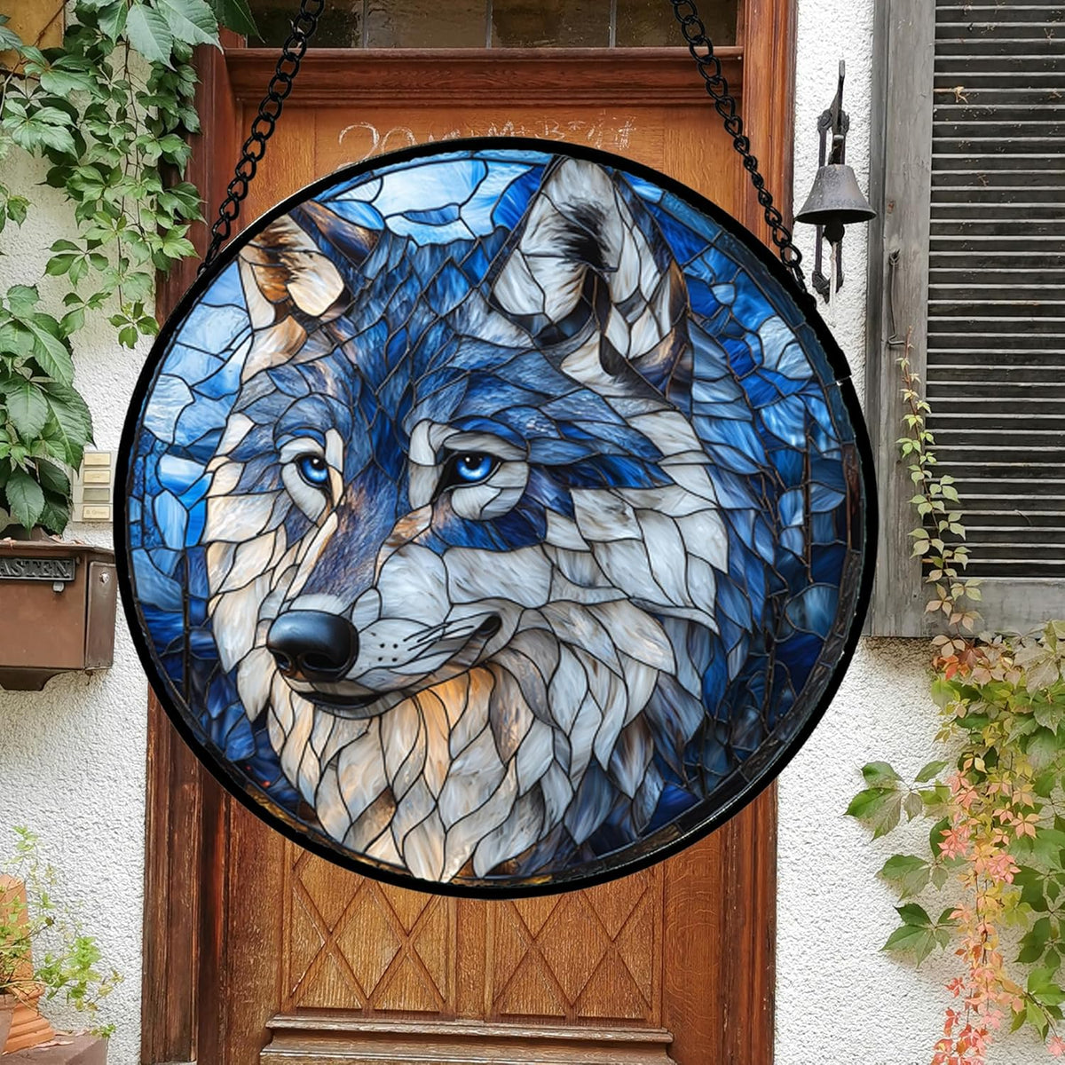 Stained Glass Window Hanging - Funny Wolf Suncatcher Ready to Hang Window Doors Home Decoration and