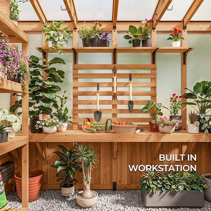 Backyard Discovery Poppy 9' x 6' Cedar Wood and Polycarbonate Walk-in Greenhouse Kit with Exhaust