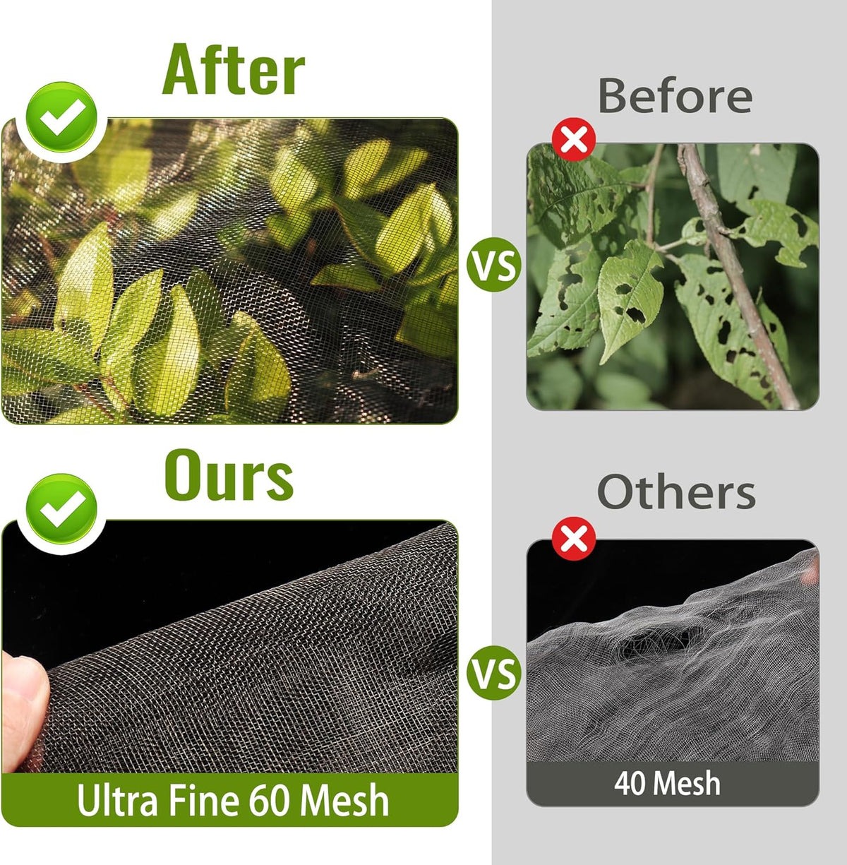 2 Pack Fruit Tree Netting Bags with Zipper and Drawstring, 8 x 8ft Ultra Fine Mesh Garden Netting