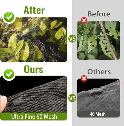2 Pack Fruit Tree Netting Bags with Zipper and Drawstring, 8 x 8ft Ultra Fine Mesh Garden Netting