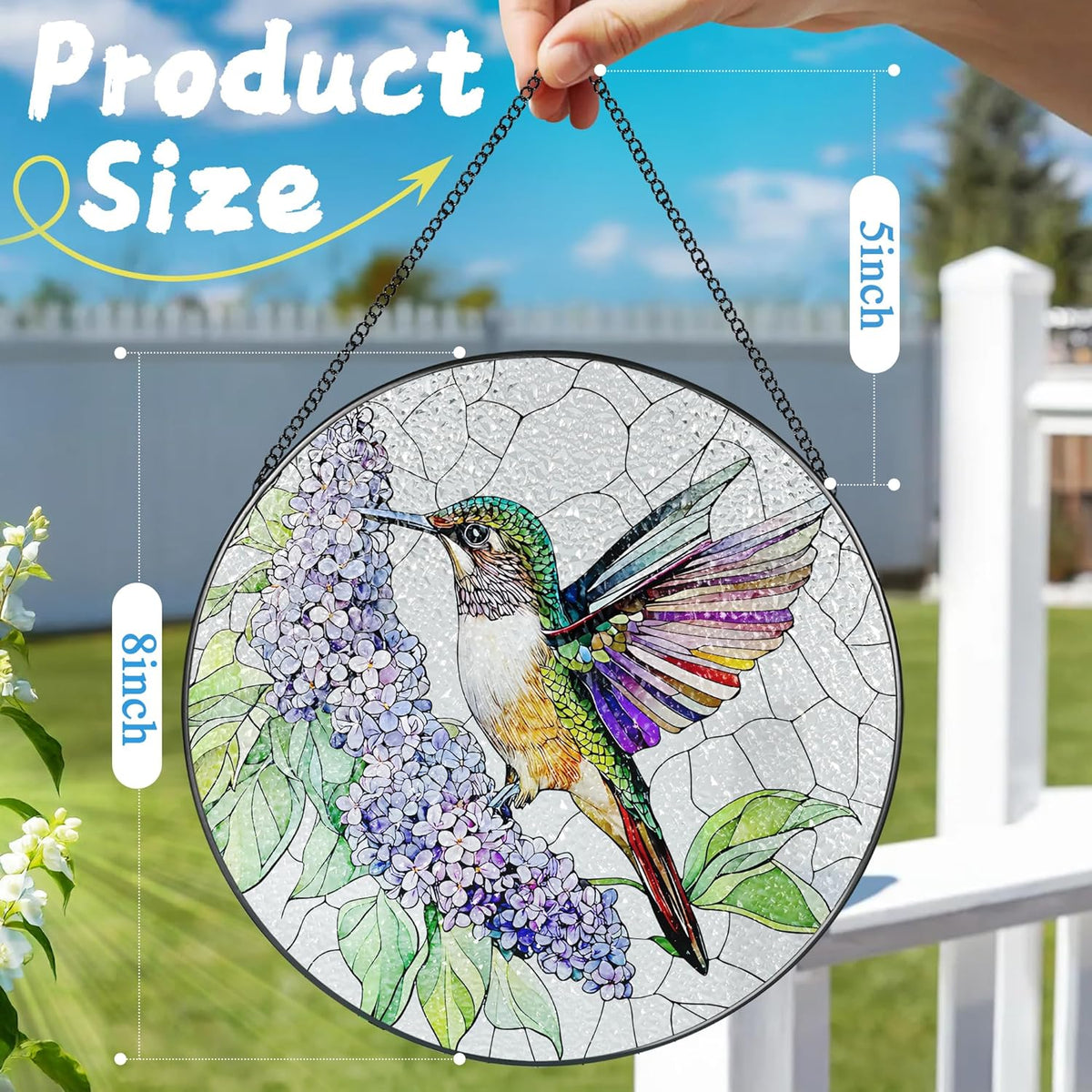 Stained Glass Window Hanging, 8 Inch Hummingbird Sun Catchers, Stained Glass Suncatcher, Window