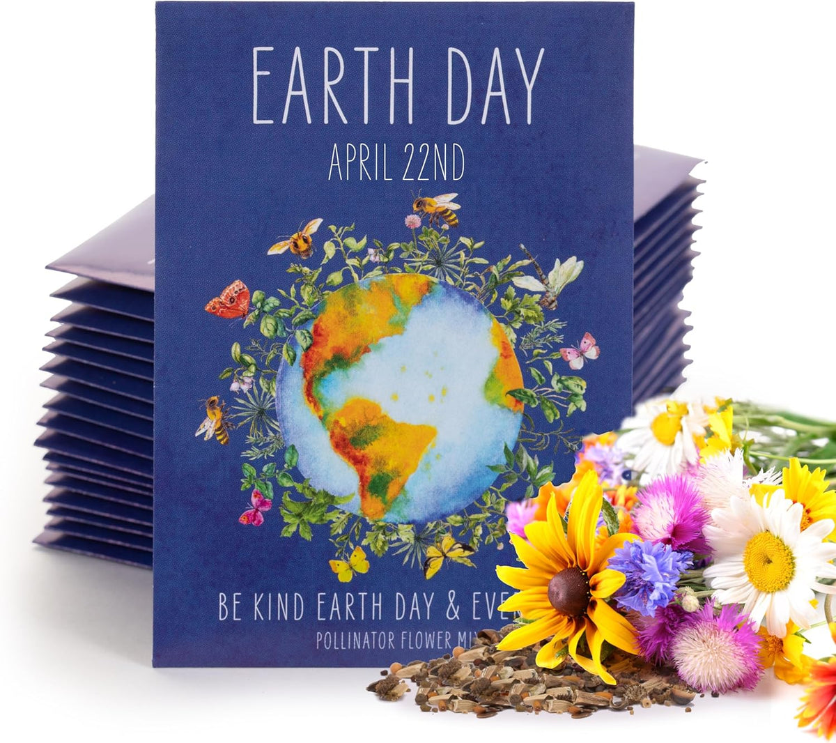 Bentley Seed Co. | Earth Day Planet Pollinator Flowers | Illustrated Bee Butterfly Flower Seed