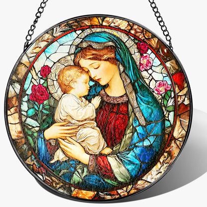 8 Inch Virgin Mary Stained Glass Suncatcher, Stained Glass Window Hanging, Christian Window Hanging