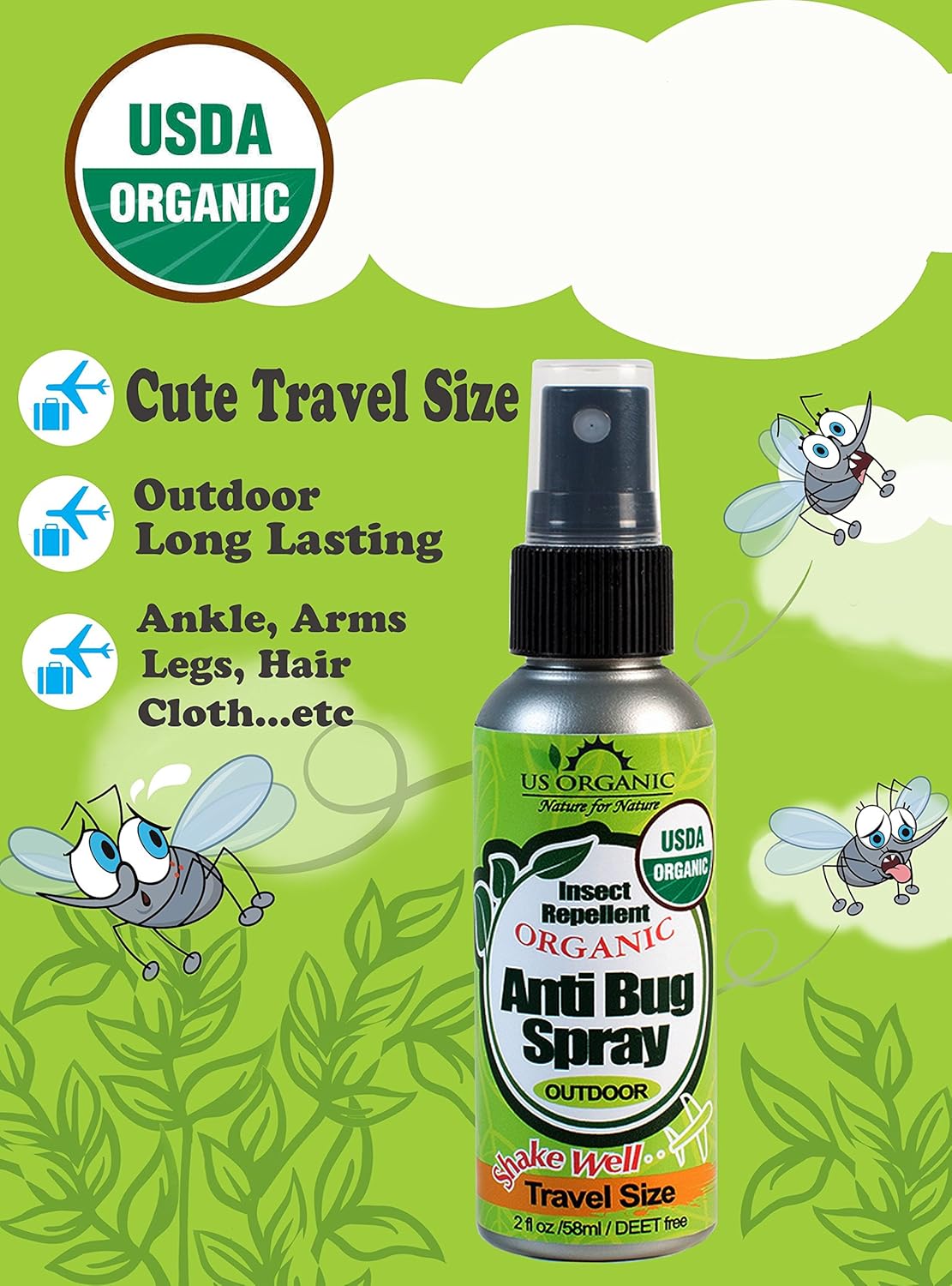US Organic Mosquito Repellent Anti Bug Outdoor Pump Sprays, USDA Certification, Cruelty Free