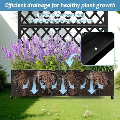 Metal Planter Box with Trellis & Wheels, Raised Garden Bed with Privacy Screen, Outdoor Standing