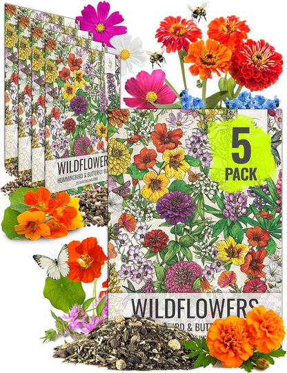 Seed Needs Wildflower Seeds Hummingbird and Butterfly Seed Mix | 5 Packs (1 Ounce Each) No Filler