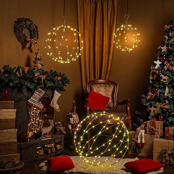 LIGHTSHARE 248LED 12IN+16IN+20IN Light Ball Yard Decoration Pathway Lights Brown Sphere Light Fold