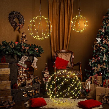 LIGHTSHARE 248LED 12IN+16IN+20IN Light Ball Yard Decoration Pathway Lights Brown Sphere Light Fold