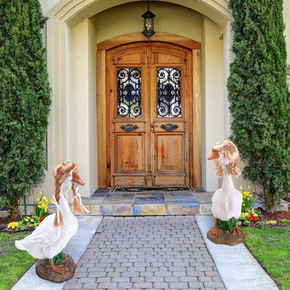 DECOHS 4 Pcs Porch Goose Wigs with Hair Clips, Cute Lawn Goose Statue Braid Wig, Porch Goose