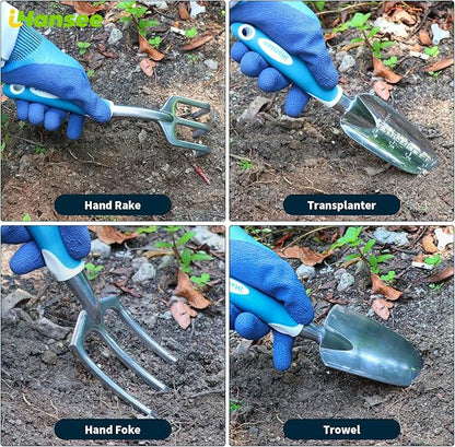 Blue Garden Tool Sets 12-Piece, Aluminum Gardening Hand Tools w/Ergonomic Handle, Garden Supplies