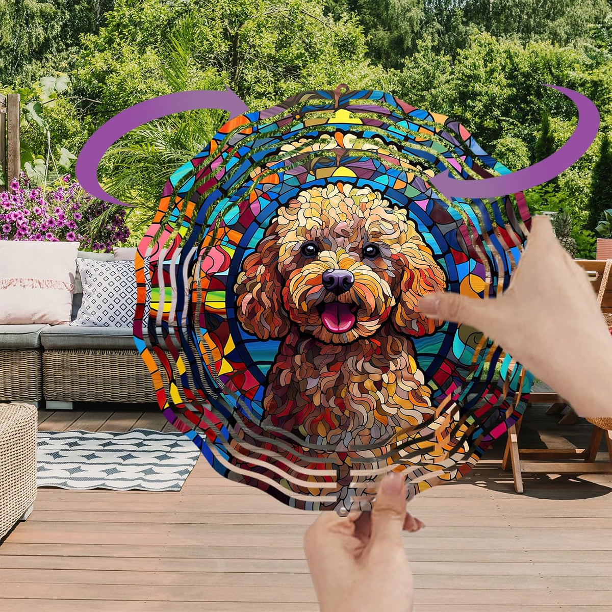 Poodle Dog Wind Spinners Outdoor Dog Memorial Gifts, 3D Metal Kinetic Hanging Garden Wind Spinner
