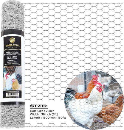 Chicken Wire 36 in x 150 FT x 2” Mesh x 20GA | Poultry Wire Netting | Hot Dipped Galvanised |