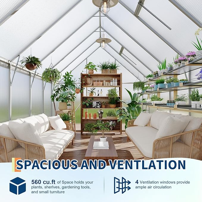 8'X12' Aluminum-Framed Polycarbonate Greenhouse, Heavy Duty Polycarbonate Greenhouse with Quick