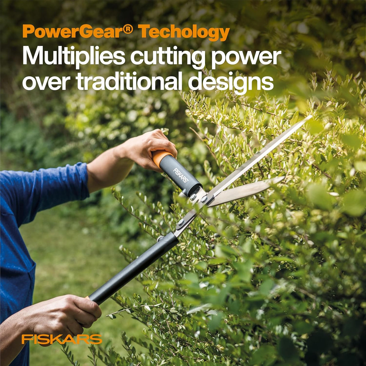 Fiskars PowerGear Hedge Shears - 23" Stainless Steel Blades - Plant Cutting Scissors with Sharp