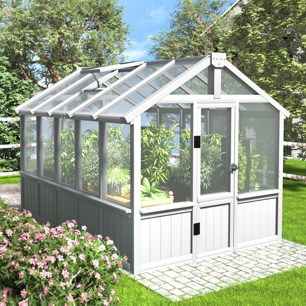 MUPATER 6 × 10 FT Cedar Wood Greenhouse for Outdoors, Outdoor Greenhouse With Polycarbonate Panels