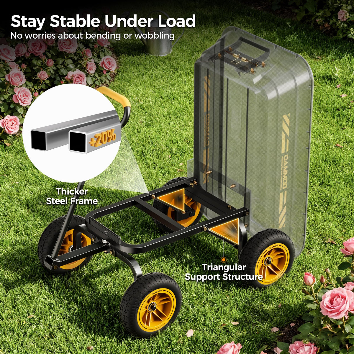 CAMMOO 10 Inch No-Flat Tires 600 lb Garden Dump Cart 4 Cu.Ft.