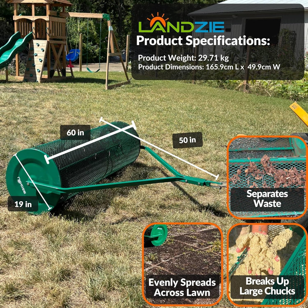 LANDZIE Lawn and Garden Spreaders - 60 x 20 Inch Tow-Behind Compost and Peat Moss Spreader for
