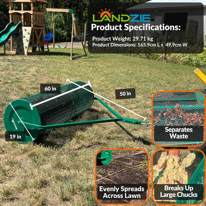 LANDZIE Lawn and Garden Spreaders - 60 x 20 Inch Tow-Behind Compost and Peat Moss Spreader for