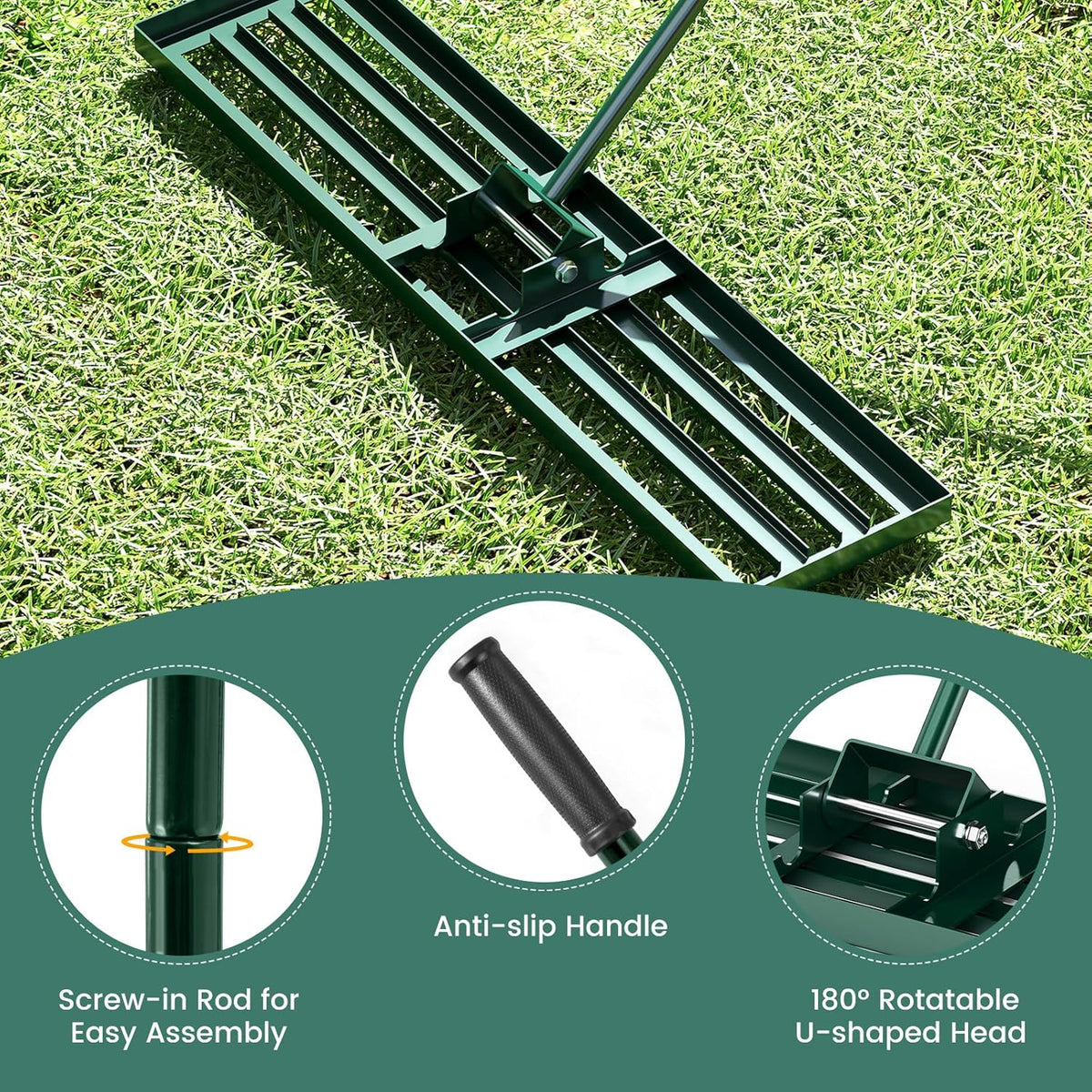 Goplus Lawn Leveling Rake, 42" x 10" Heavy Duty Level Lawn Tool w/ Ergonomic Handle for Soil