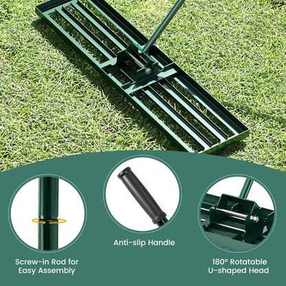 Goplus Lawn Leveling Rake, 42" x 10" Heavy Duty Level Lawn Tool w/ Ergonomic Handle for Soil
