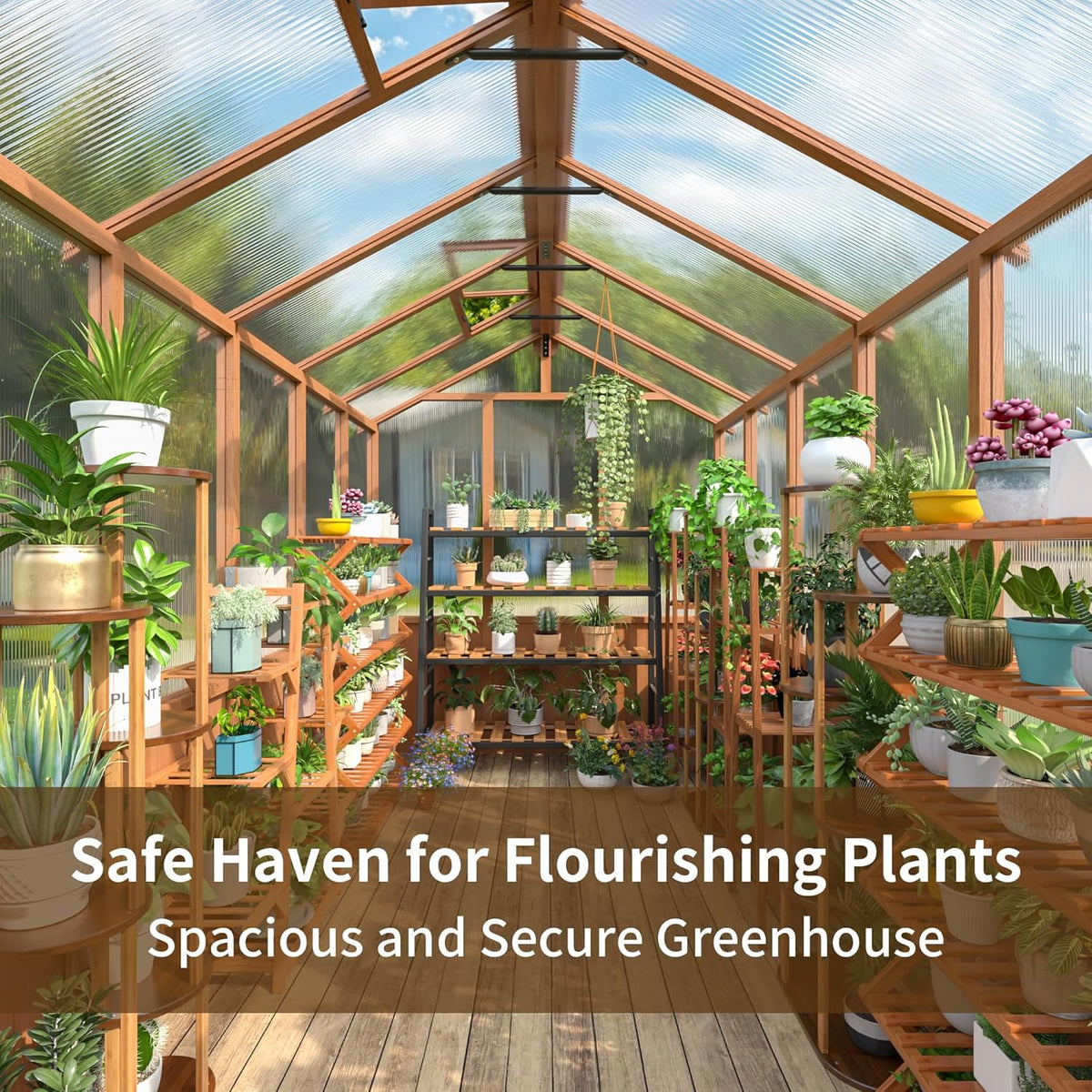 6x12 FT Wooden Greenhouse for Outdoors, Walk-in Greenhouse with 6MM Thick Polycarbonate Panel and