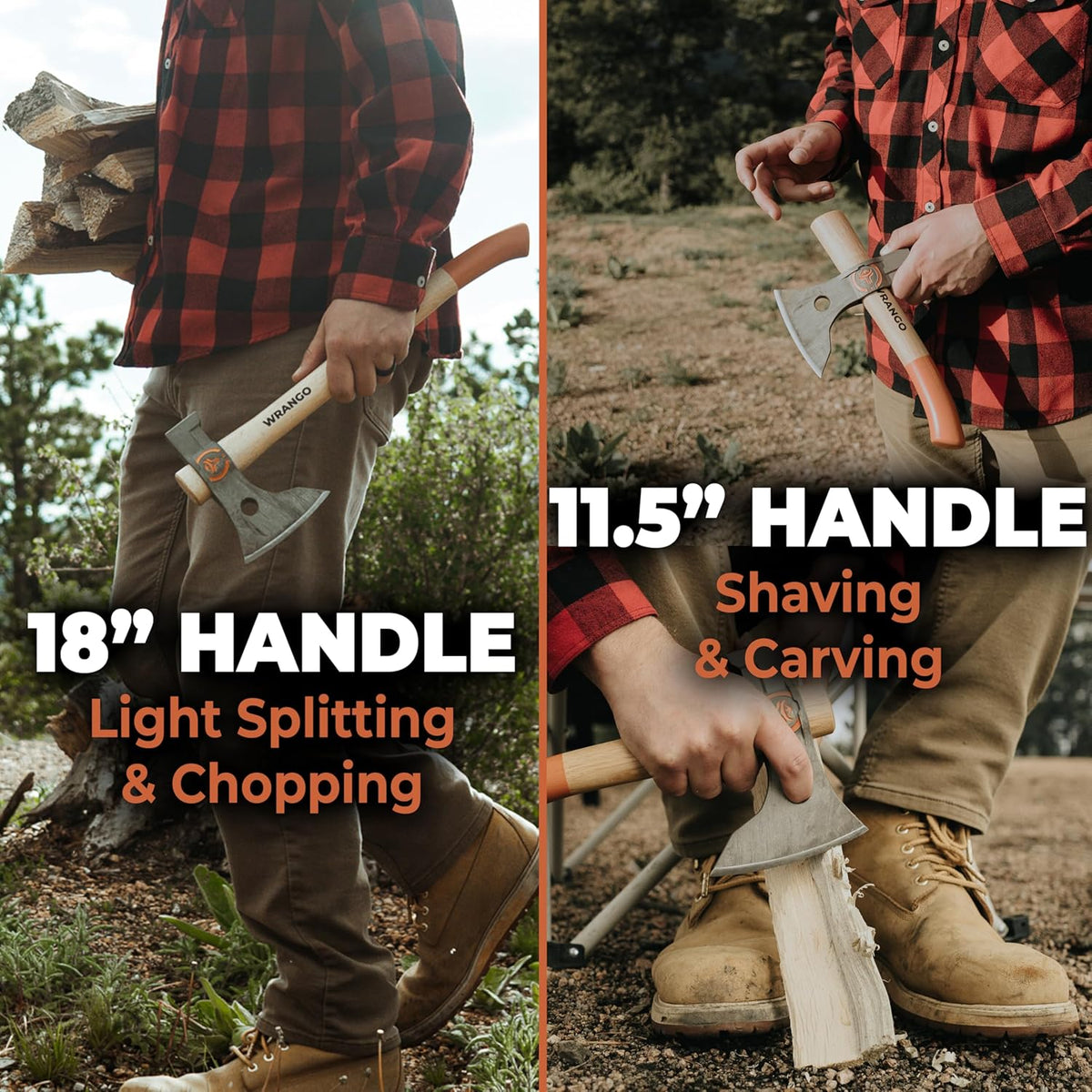 Titanium Camping Axe - 18" & 11.5" Wood Hickory Handles - Tomahawk Axe Hammer End - 2-Piece