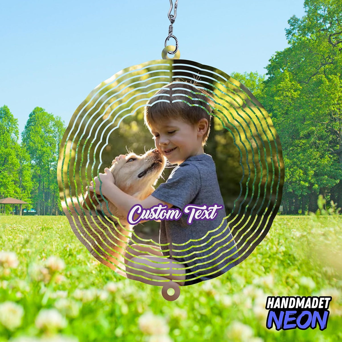 Personalized Dog Memorial with Photo Wind Spinner Metal Outdoor Art, Custom Picture Colorful 3D