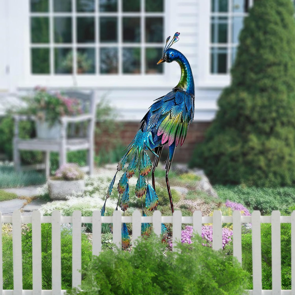 TERESA'S COLLECTIONS Garden Decor, Peacock Garden Decor, Elegant Peacock with Colorful