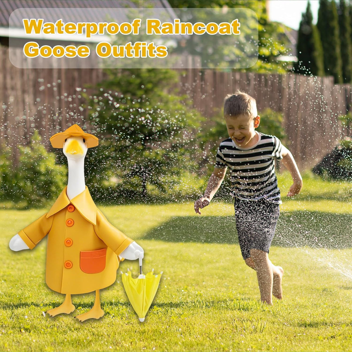 Raincoat Porch Goose Outfit for Large 23" High Cement or Plastic Goose Statue, Spring Yard Goose