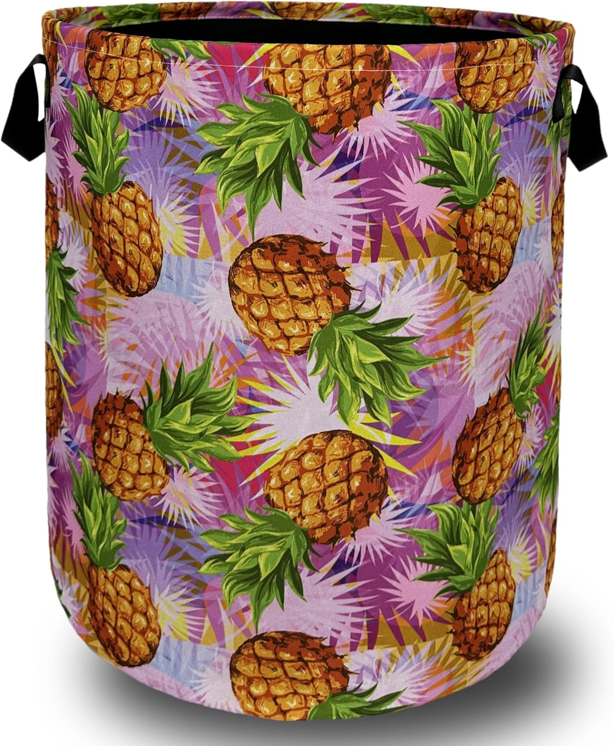 Tropical Pineapples Laundry Basket Foldable With Handles Palm Leaves Tote Bag Oxford Cloth Colorful
