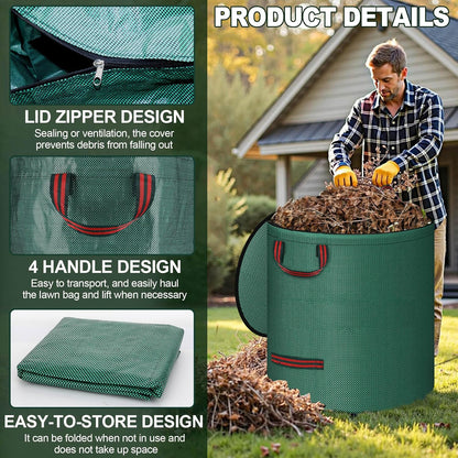 Reusable Yard Waste Bags with Lid, 2 Pack 72 Gallon Lawn and Leaf Garden Bags Heavy Duty with 4
