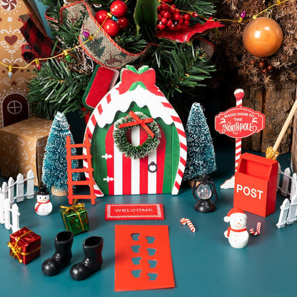Haooryx 22Pcs Christmas Magic Wooden Miniature Fairy Doors Accessories, Christmas Elf Magic Door