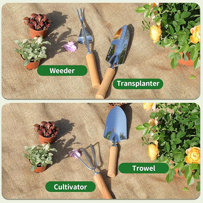 Gardening Tools 10-Piece Heavy Duty Stainless Steel Hand Tools with Durable Garden Tools Storage