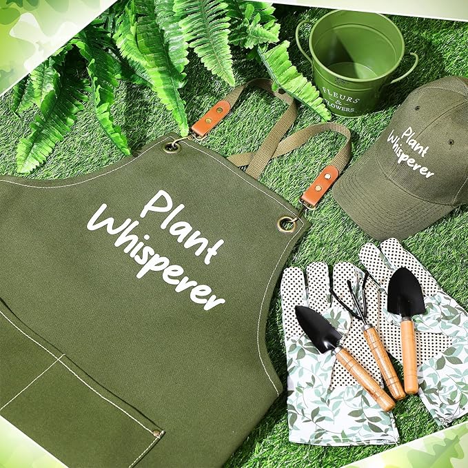 Tarpop Green Garden Tool Set Plant Whisperer Gardening Gifts for Women, 7 Piece Vegetable Planting