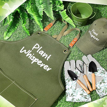 Tarpop Green Garden Tool Set Plant Whisperer Gardening Gifts for Women, 7 Piece Vegetable Planting