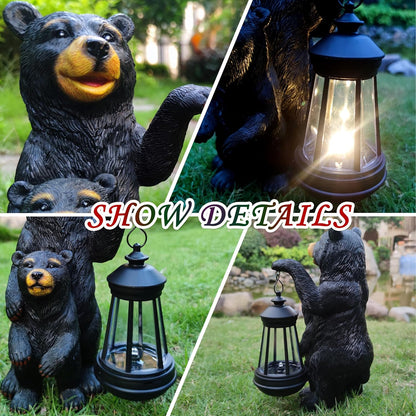 Black Bear Solar Lantern Garden Statues，Loving Bear Figurine Lights for Outside Decoration ,Lawn